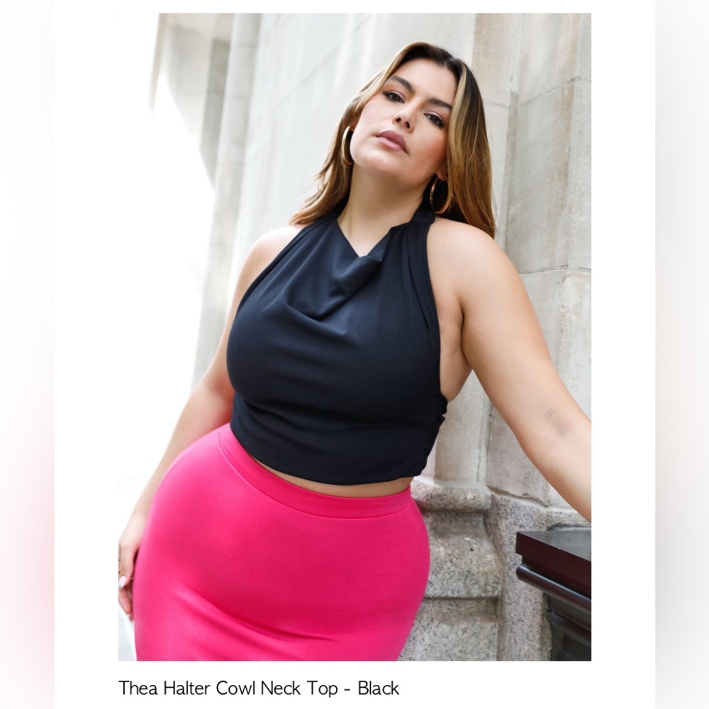 NWT Rebdolls Sleek Black Thea Halter Cowl Neck Crop Top with Ties, Size 2X